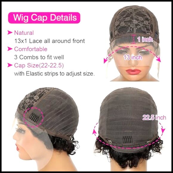 Short Curly Lace Front Human Hair Wig Pixie Bob Retro Chic Glueless main image 4